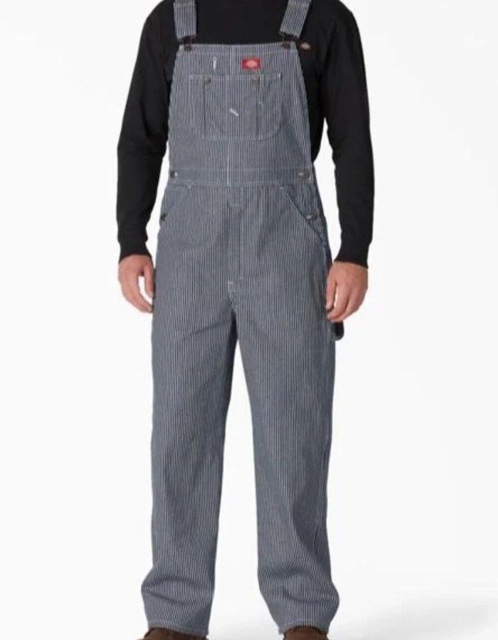 Dickie’s Hickory Striped Bib Overalls Unisex 48X32 Navy White Denim Workwear NEW